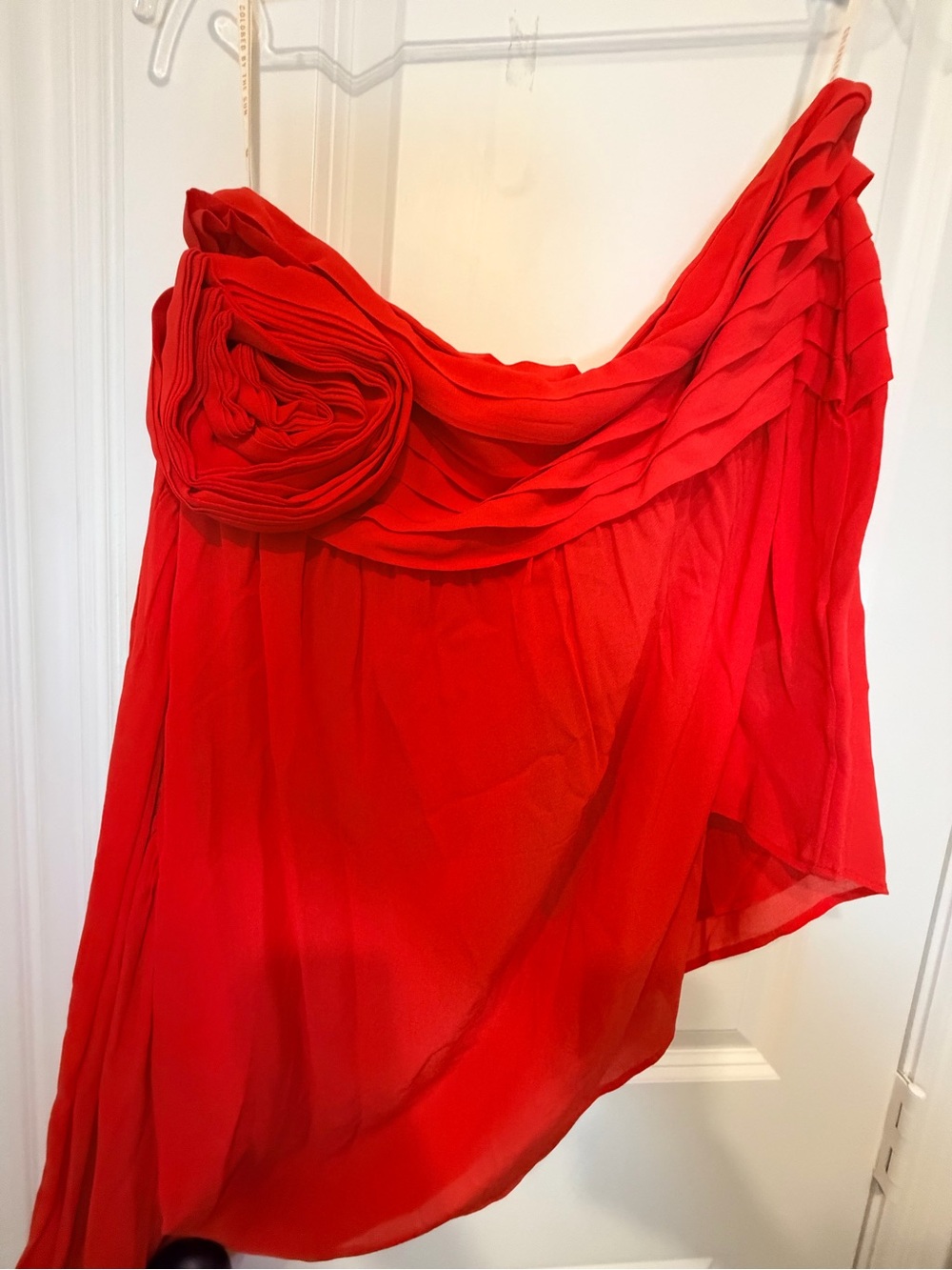 FARM Rio Red One-Shoulder Chiffon Top with Rosette